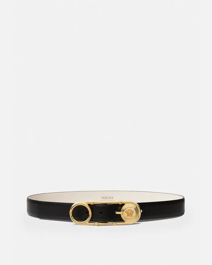 Versace Safety Pin Leather Belt Black Women Belts