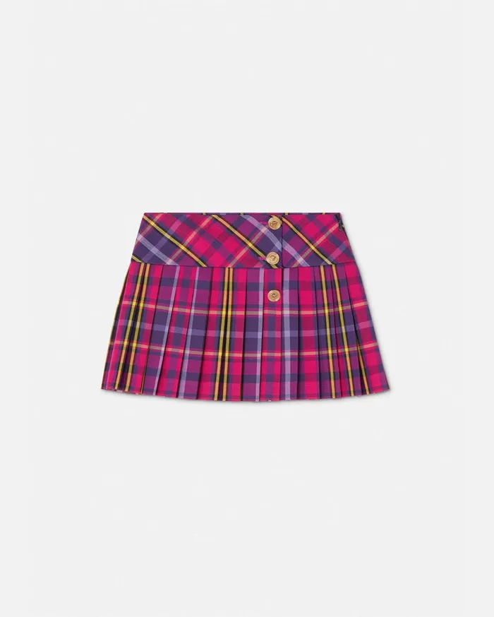 Versace Tartan Kids Pleated Skirt Fuchsia Children Clothing