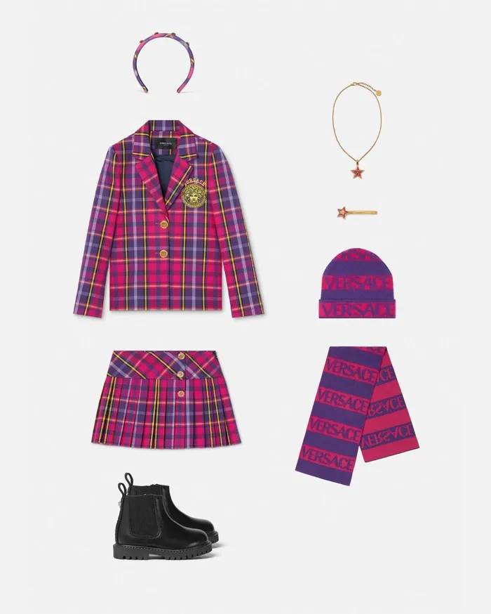 Versace Tartan Kids Pleated Skirt Fuchsia Children Clothing
