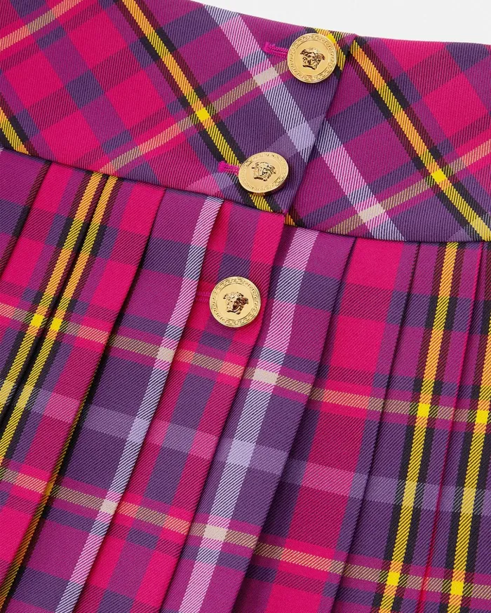 Versace Tartan Kids Pleated Skirt Fuchsia Children Clothing