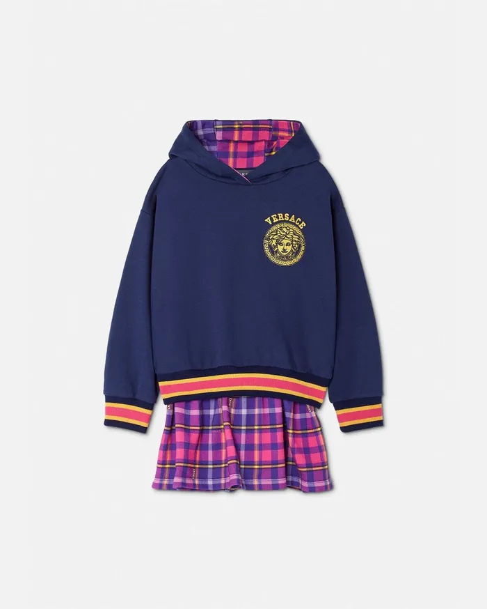 Versace Tartan Kids Sweatshirt Dress Blue Children Clothing