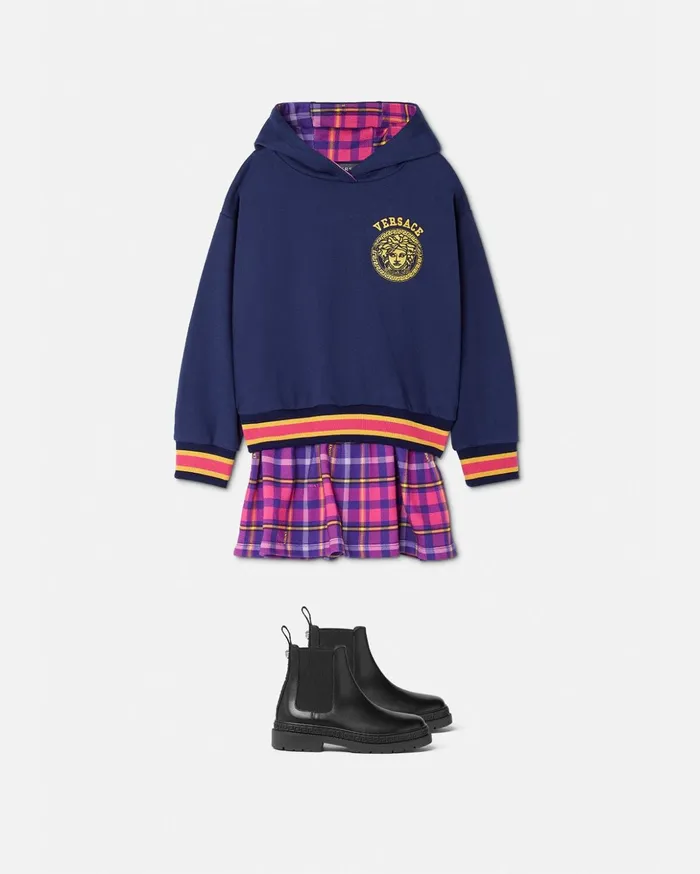 Versace Tartan Kids Sweatshirt Dress Blue Children Clothing