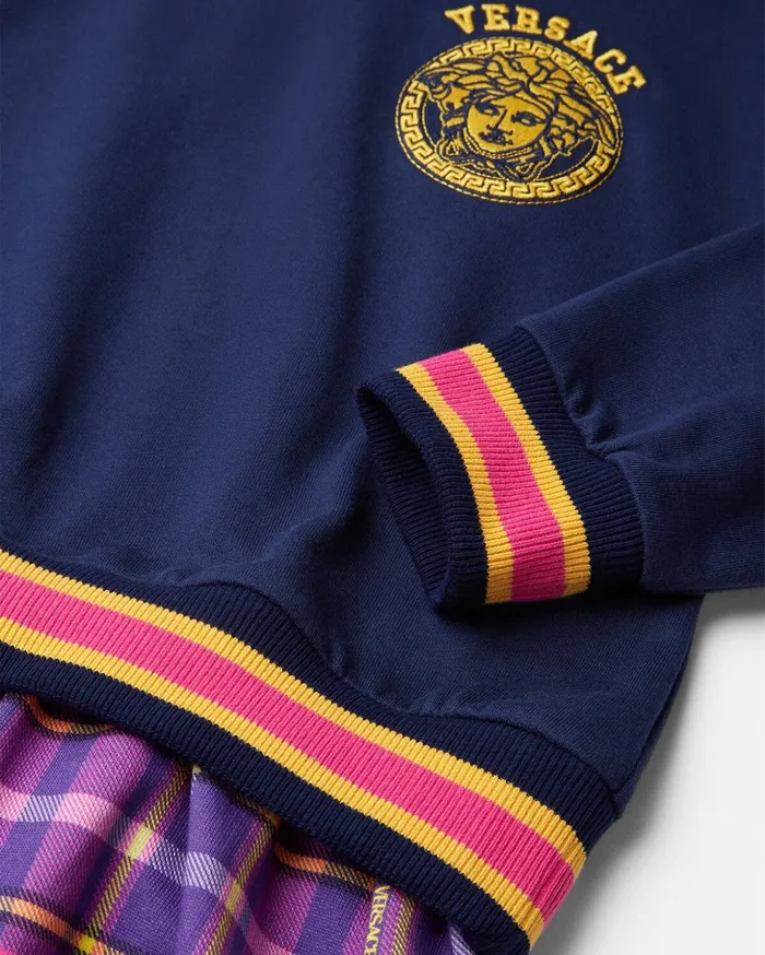 Versace Tartan Kids Sweatshirt Dress Blue Children Clothing