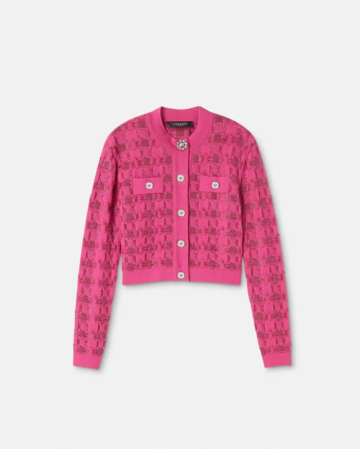 Versace Tweed Knit Cardigan Fuchsia Women Knitwear