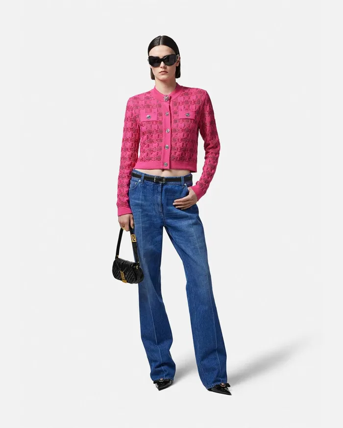 Versace Tweed Knit Cardigan Fuchsia Women Knitwear