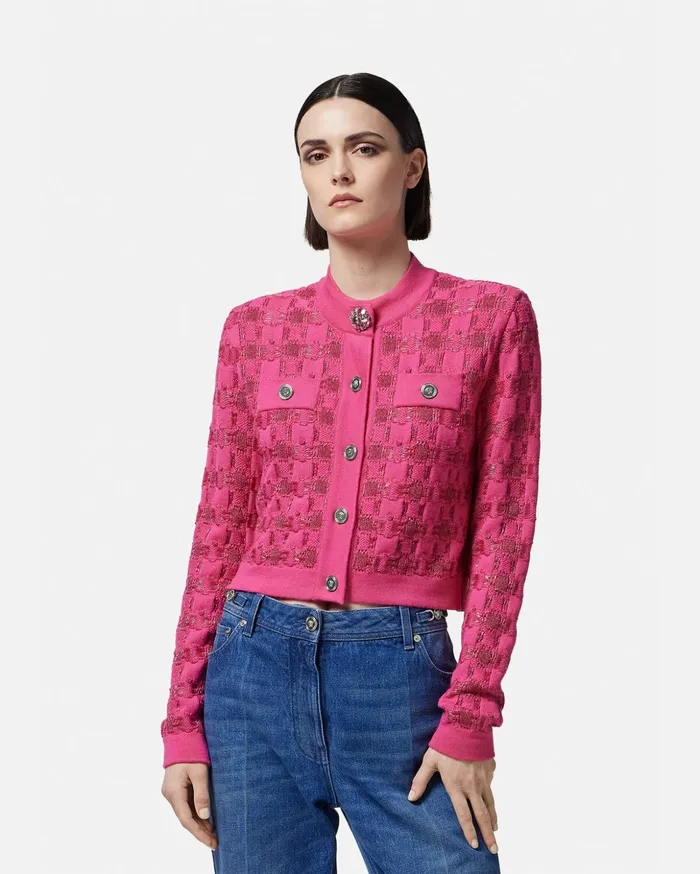 Versace Tweed Knit Cardigan Fuchsia Women Knitwear
