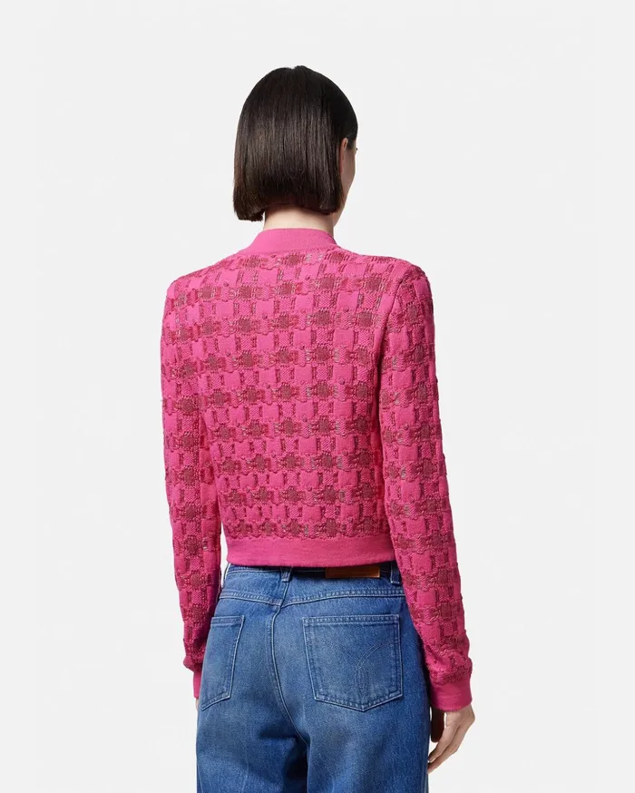 Versace Tweed Knit Cardigan Fuchsia Women Knitwear