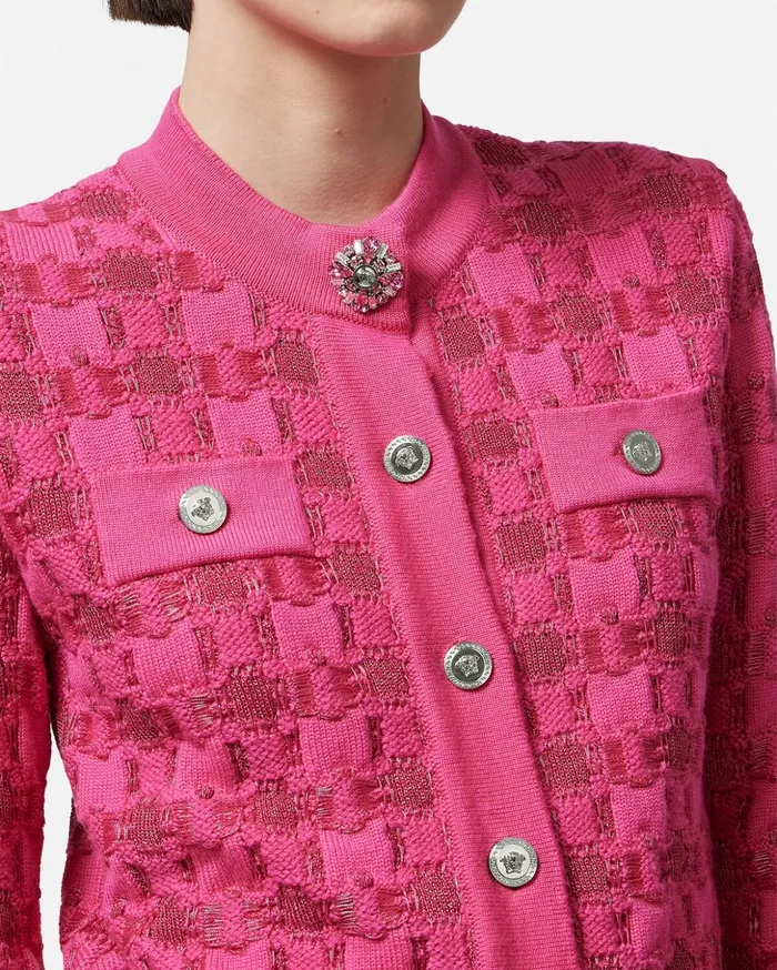 Versace Tweed Knit Cardigan Fuchsia Women Knitwear