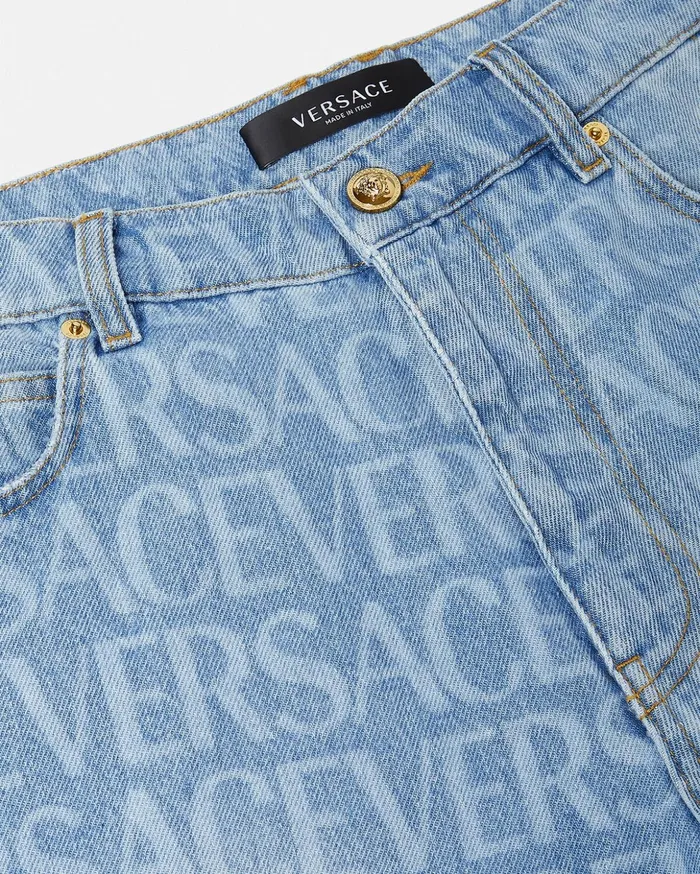 Versace Versace Allover Denim Shorts Blue Men Denim
