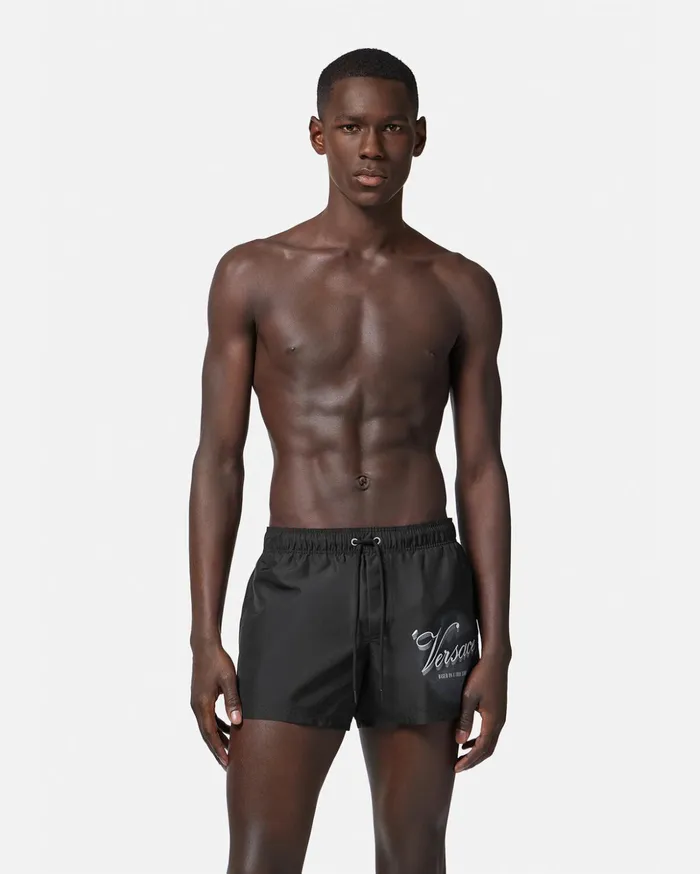 Versace Versace Film Titles Swim Shorts Black Men Swimsuits
