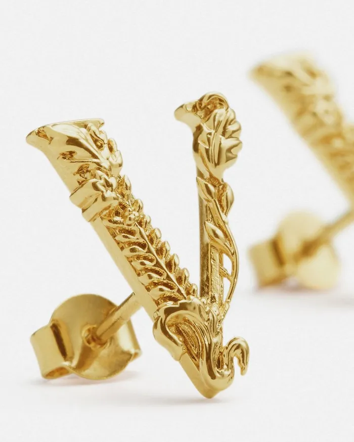 Versace Virtus Stud Earrings Gold WomenMen Earrings