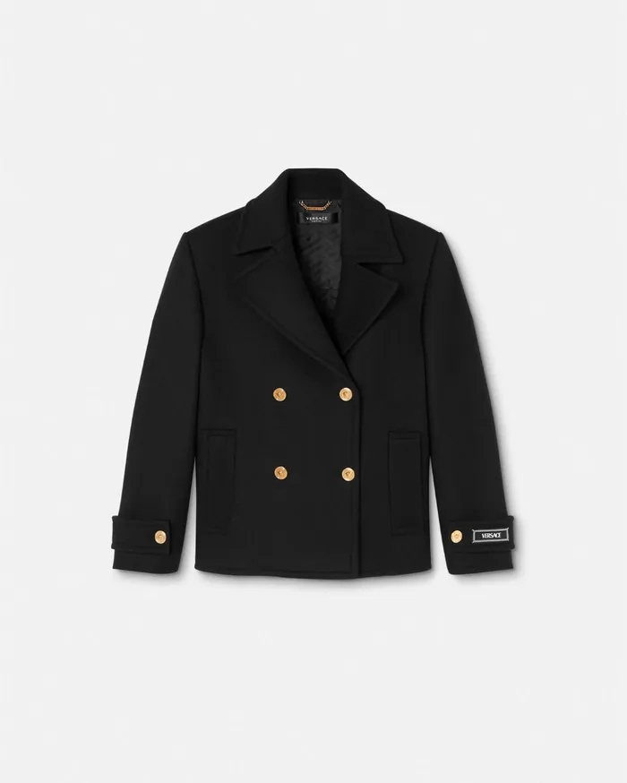 Versace Wool DoubleBreasted Peacoat Black Women Jackets and Coats