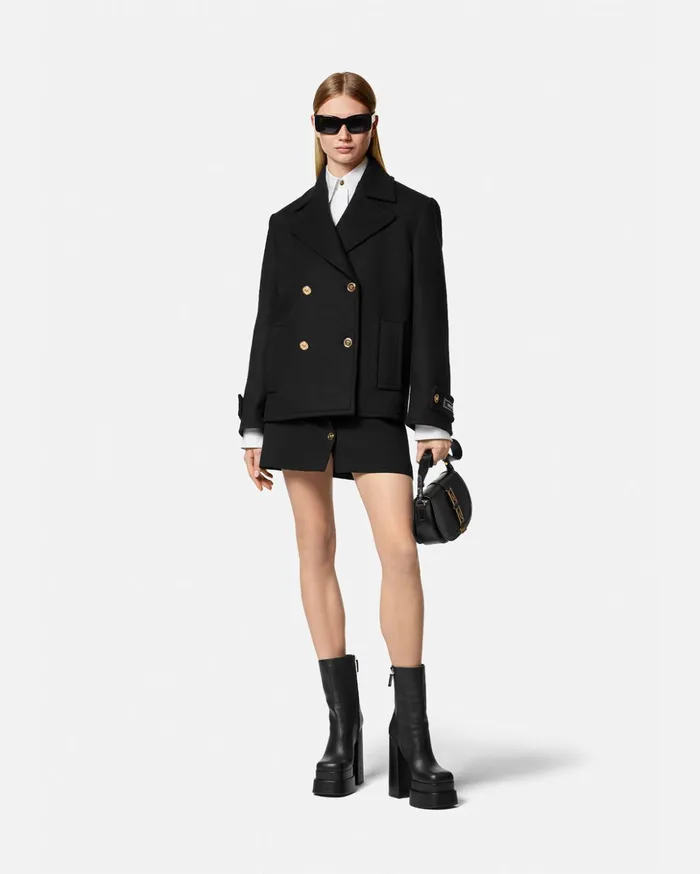 Versace Wool DoubleBreasted Peacoat Black Women Jackets and Coats