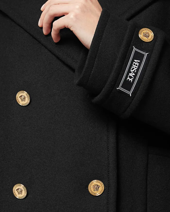 Versace Wool DoubleBreasted Peacoat Black Women Jackets and Coats
