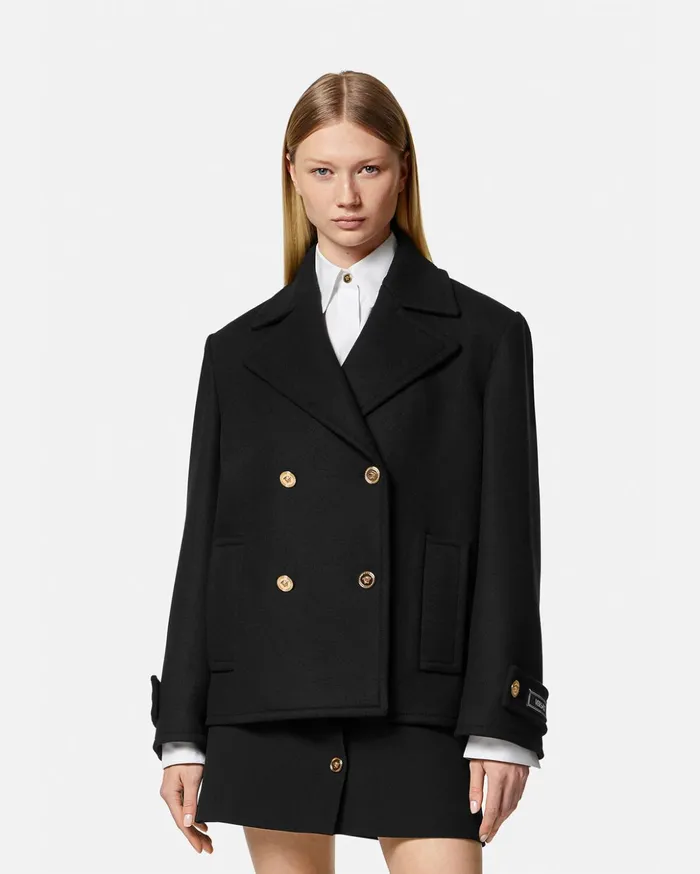 Versace Wool DoubleBreasted Peacoat Black Women Jackets and Coats