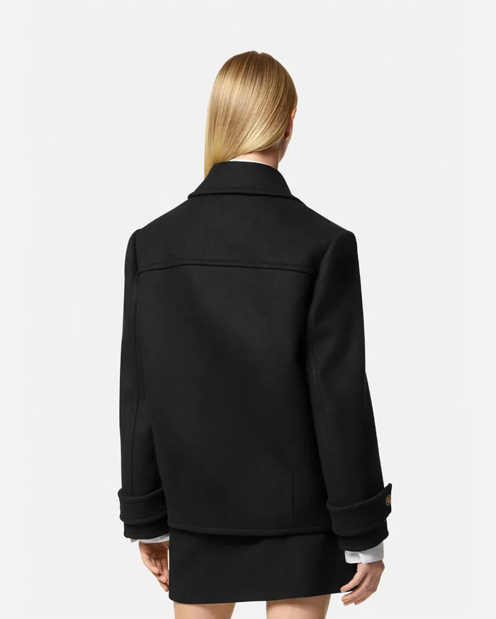 Versace Wool DoubleBreasted Peacoat Black Women Jackets and Coats