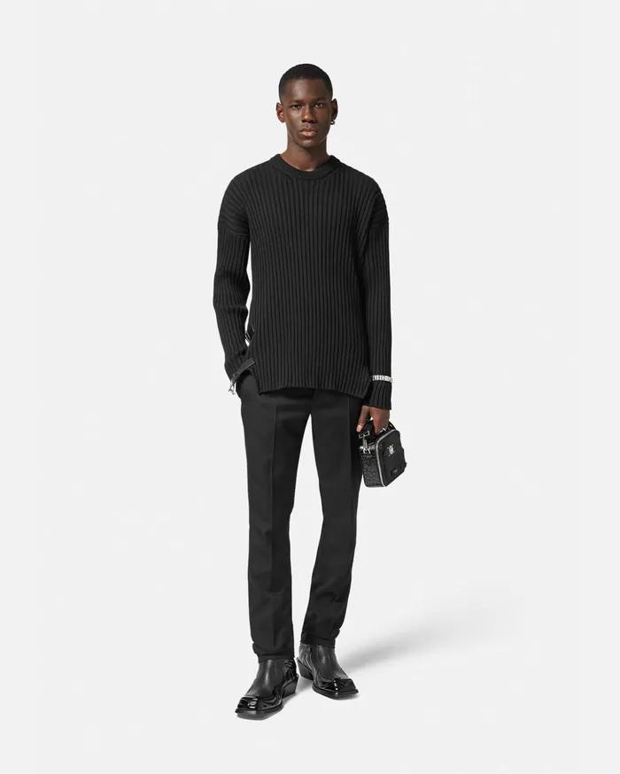 Versace Wool Formal Pants Black Men Blazers and Suits