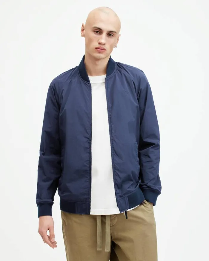 Waylan Ramskull Embroidered Bomber Jacket Dark Navy Blue Men AllSaints Jackets and Coats