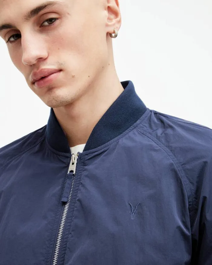 Waylan Ramskull Embroidered Bomber Jacket Dark Navy Blue Men AllSaints Jackets and Coats