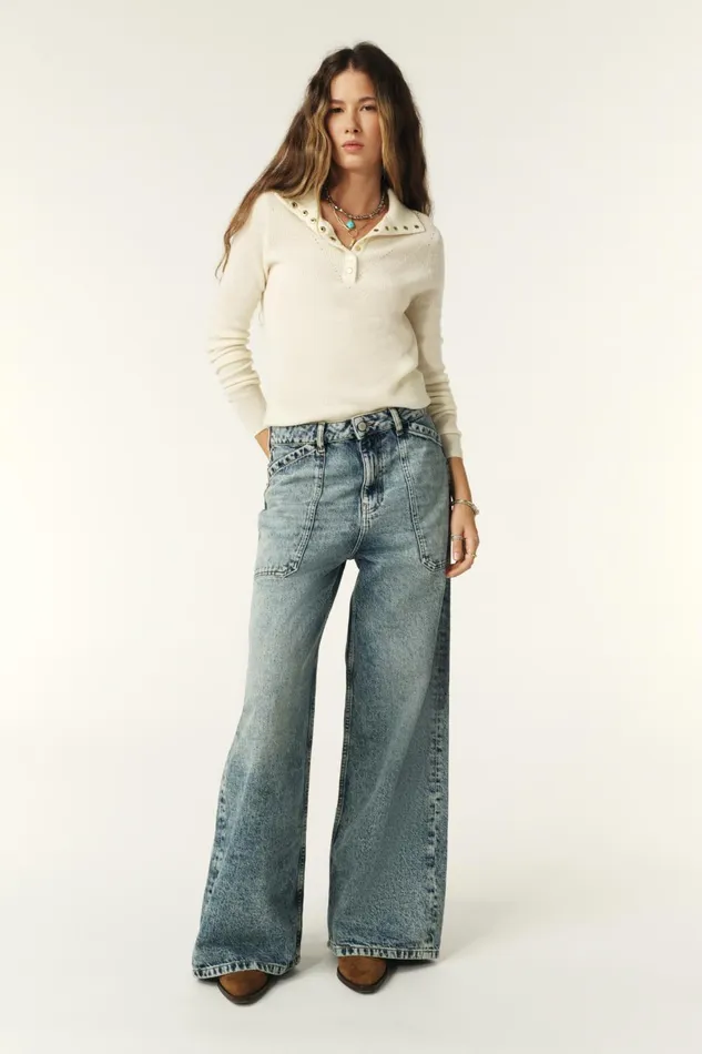 WideLeg Blue Jeans Mellou Blue Women Baandsh Pants and Jeans