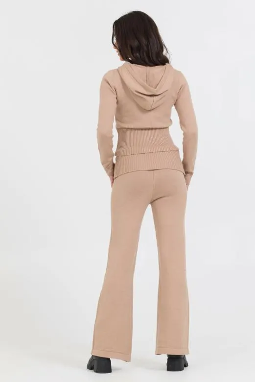 Wide Leg Pants Women Vintage Havana Salted Caramel Slim Fit Knit Fold Over Flare Pant Caramel