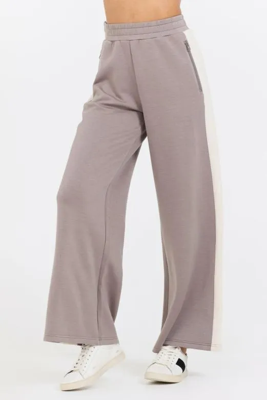 Wide Leg Pants Women Vintage Havana Taupe South Beach Sand Colorblock Cloud Fleece Pant Taupe