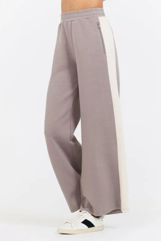 Wide Leg Pants Women Vintage Havana Taupe South Beach Sand Colorblock Cloud Fleece Pant Taupe