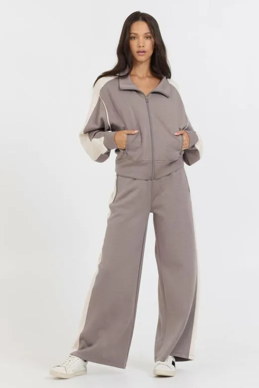 Wide Leg Pants Women Vintage Havana Taupe South Beach Sand Colorblock Cloud Fleece Pant Taupe