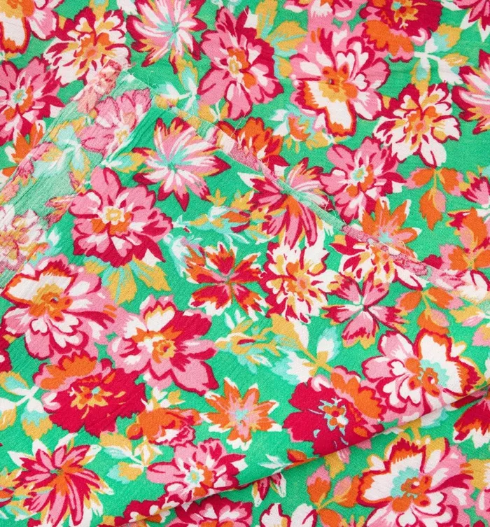 Women 3m Crinkle Viscose Fabric Cut 8211 Green Print Promod Fabric Cuts And Patterns