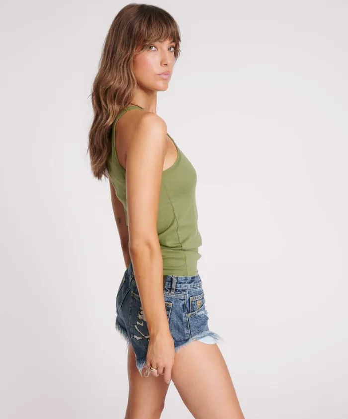 Women ARMY ONE TEASPOON FINE RIB SINGLET One Teaspoon Tees and Tanks