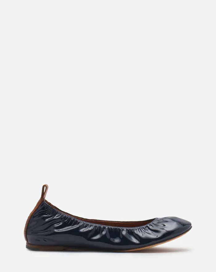 Women Ballerinas Lanvin The Ballerina Flat In Patent Leather Navy Blue