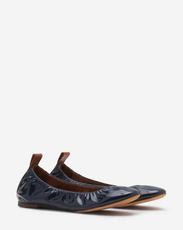 Women Ballerinas Lanvin The Ballerina Flat In Patent Leather Navy Blue