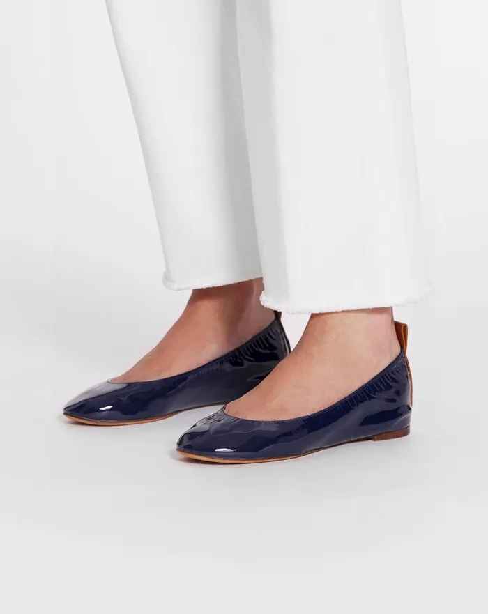 Women Ballerinas Lanvin The Ballerina Flat In Patent Leather Navy Blue