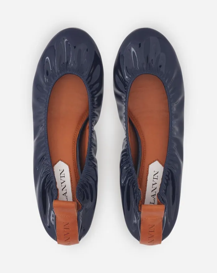 Women Ballerinas Lanvin The Ballerina Flat In Patent Leather Navy Blue