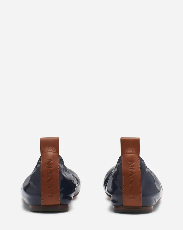 Women Ballerinas Lanvin The Ballerina Flat In Patent Leather Navy Blue