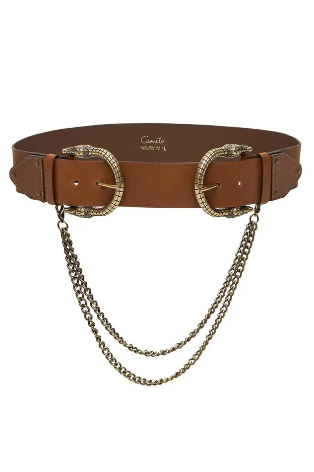 Women Belts Camilla Double Croc Leather Belt Tan