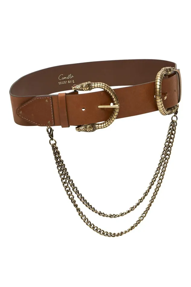 Women Belts Camilla Double Croc Leather Belt Tan