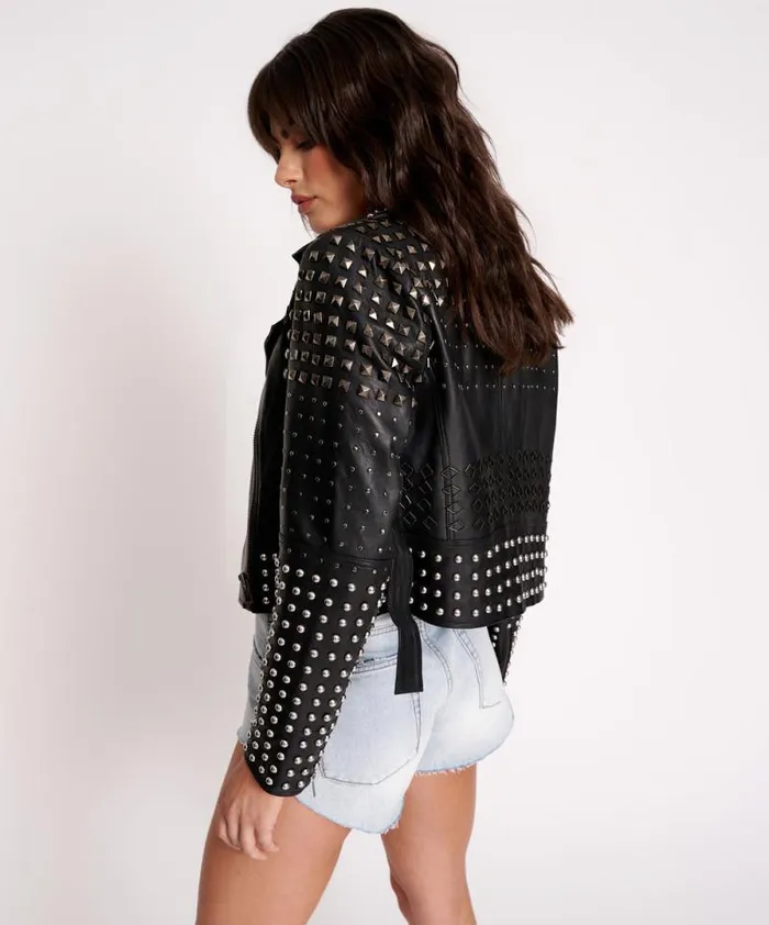 Women BLACK DIAMOND STUDDED LEATHER JACKET One Teaspoon Jackets
