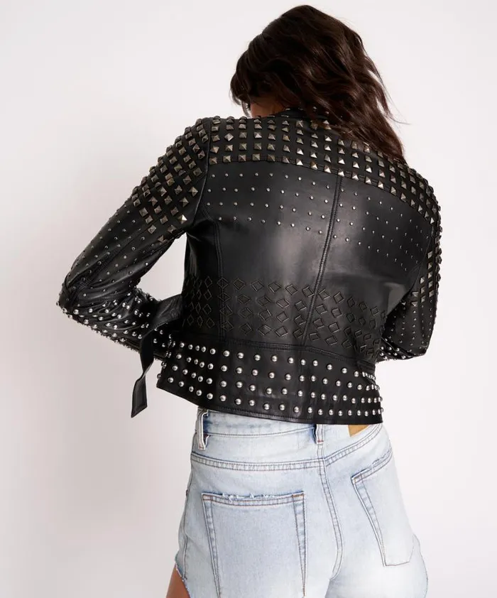 Women BLACK DIAMOND STUDDED LEATHER JACKET One Teaspoon Jackets