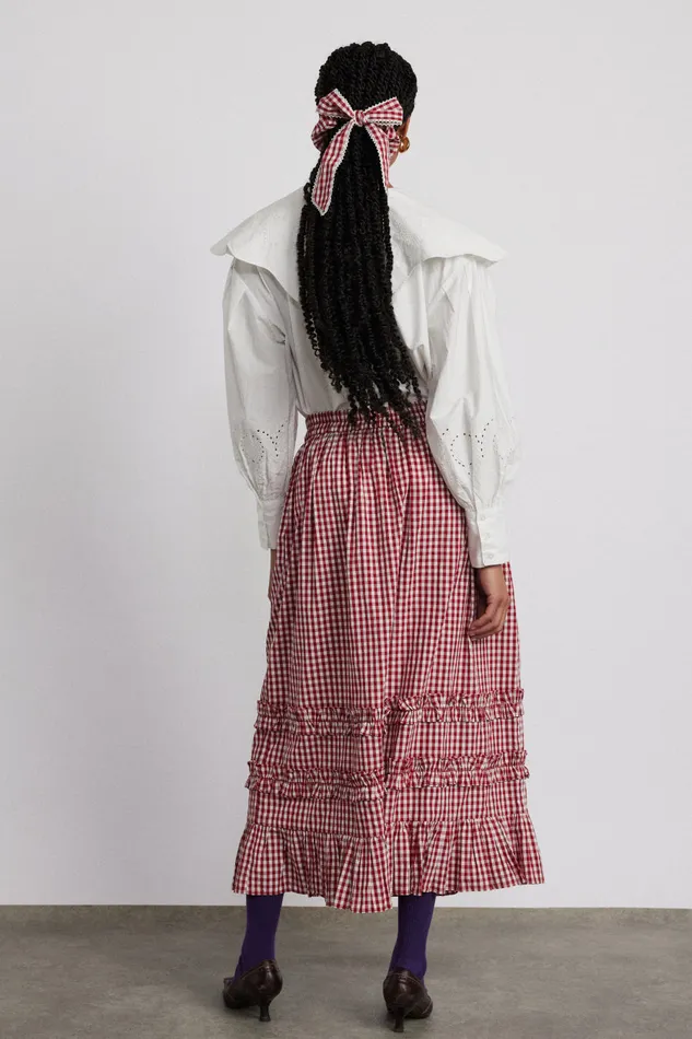 Women Bottoms Damson Madder Rina Ruffle Skirt 8211 Red Gingham
