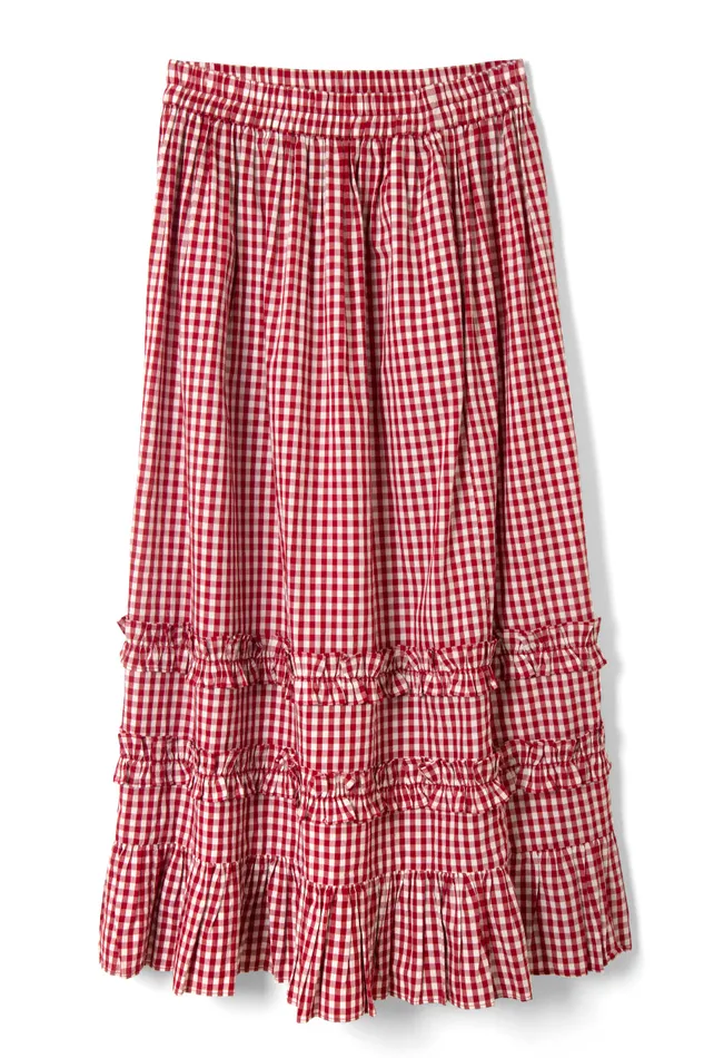 Women Bottoms Damson Madder Rina Ruffle Skirt 8211 Red Gingham