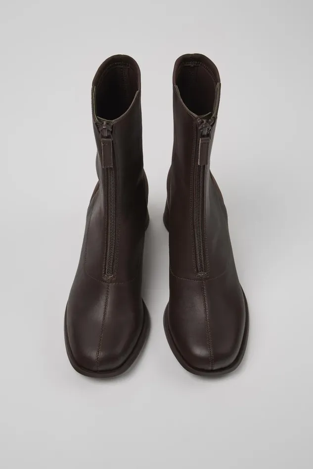 Women Camper Ankle Boots Kiara Brown Leather And Recycled PET Boots