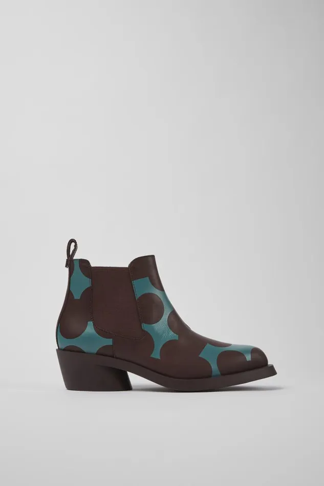Women Camper Ankle Boots Twins Burgundy And Blue Leather Ankle Boots