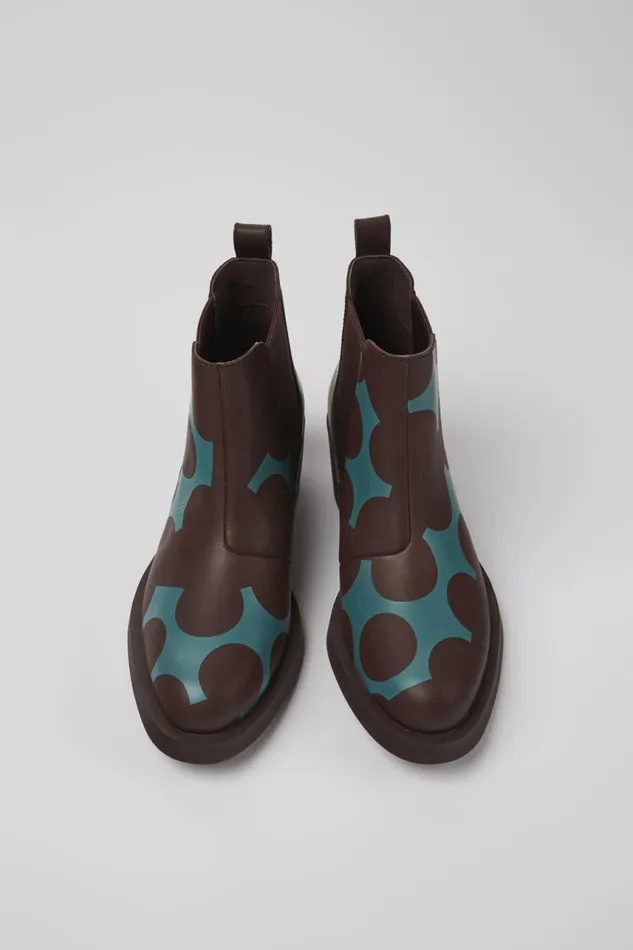 Women Camper Ankle Boots Twins Burgundy And Blue Leather Ankle Boots