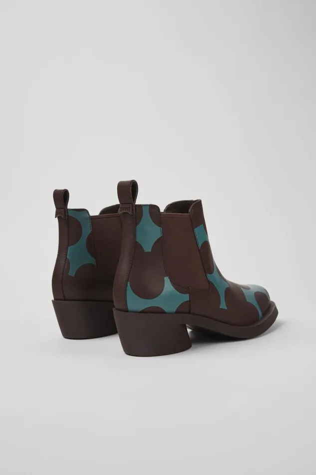 Women Camper Ankle Boots Twins Burgundy And Blue Leather Ankle Boots