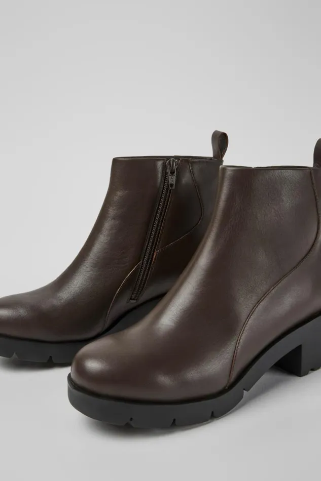 Women Camper Ankle Boots Wanda Dark Brown Zip Ankle Boot