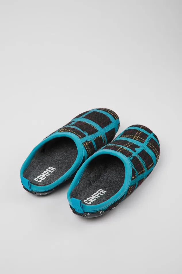 Women Camper Slippers Wabi Blue Multicolored Recycled Wool Slippers Women Camper Slippers Wabi Blue Multicolored Recycled Wool Slippers