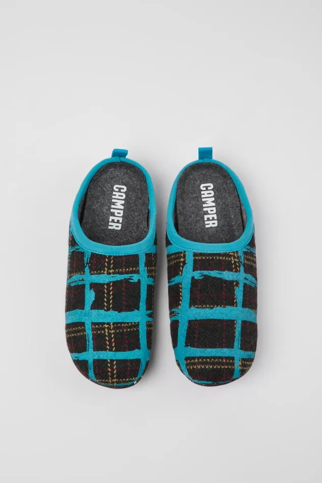 Women Camper Slippers Wabi Blue Multicolored Recycled Wool Slippers Women Camper Slippers Wabi Blue Multicolored Recycled Wool Slippers