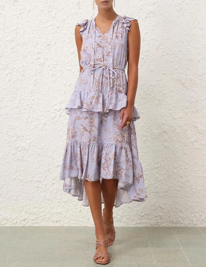 Women Clothing Zimmermann Frilled Tank Midi Dress Blue Mockingbird