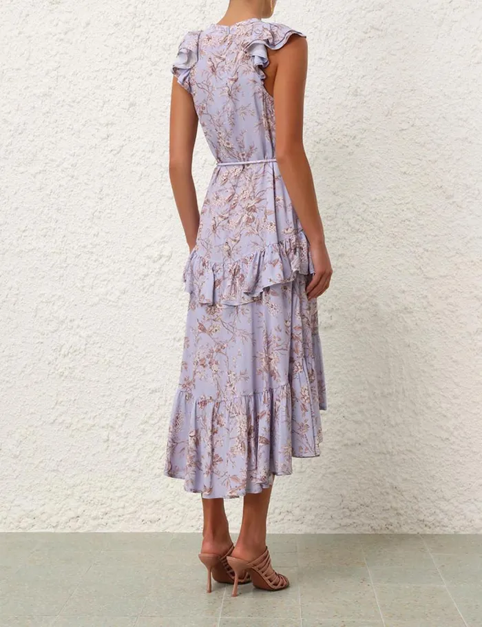 Women Clothing Zimmermann Frilled Tank Midi Dress Blue Mockingbird